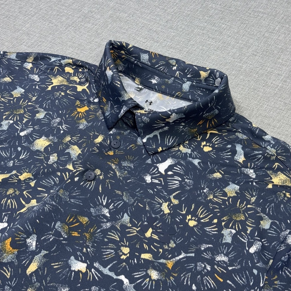 Under Armour The Playoff Polo Shirt Mens Large Blue Floral Polyester Spandex